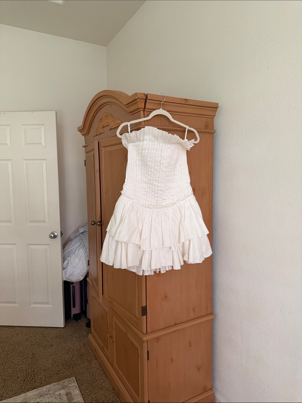 Aje White Ruffled Strapless Dress